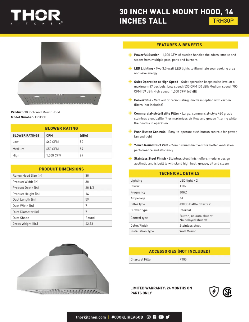 Page 1 of the manual Technical Sheet Thor TRH30P