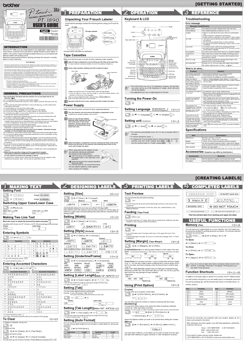 First page image of the manual for P-touch PT-1890D