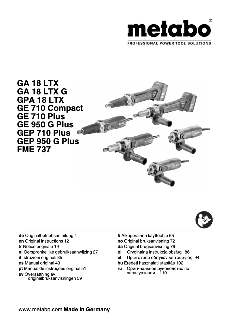 Page 1 of the manual User Manual Metabo GPA 18 LTX G IK