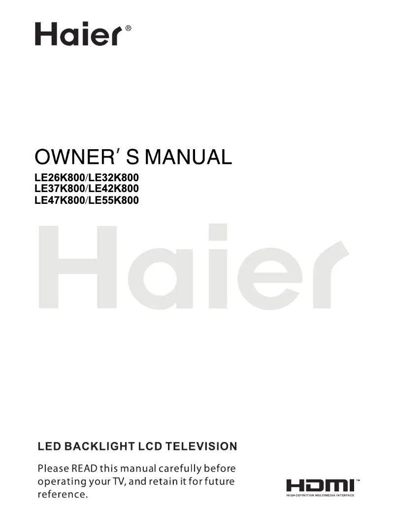 First page image of the manual for LE26K800