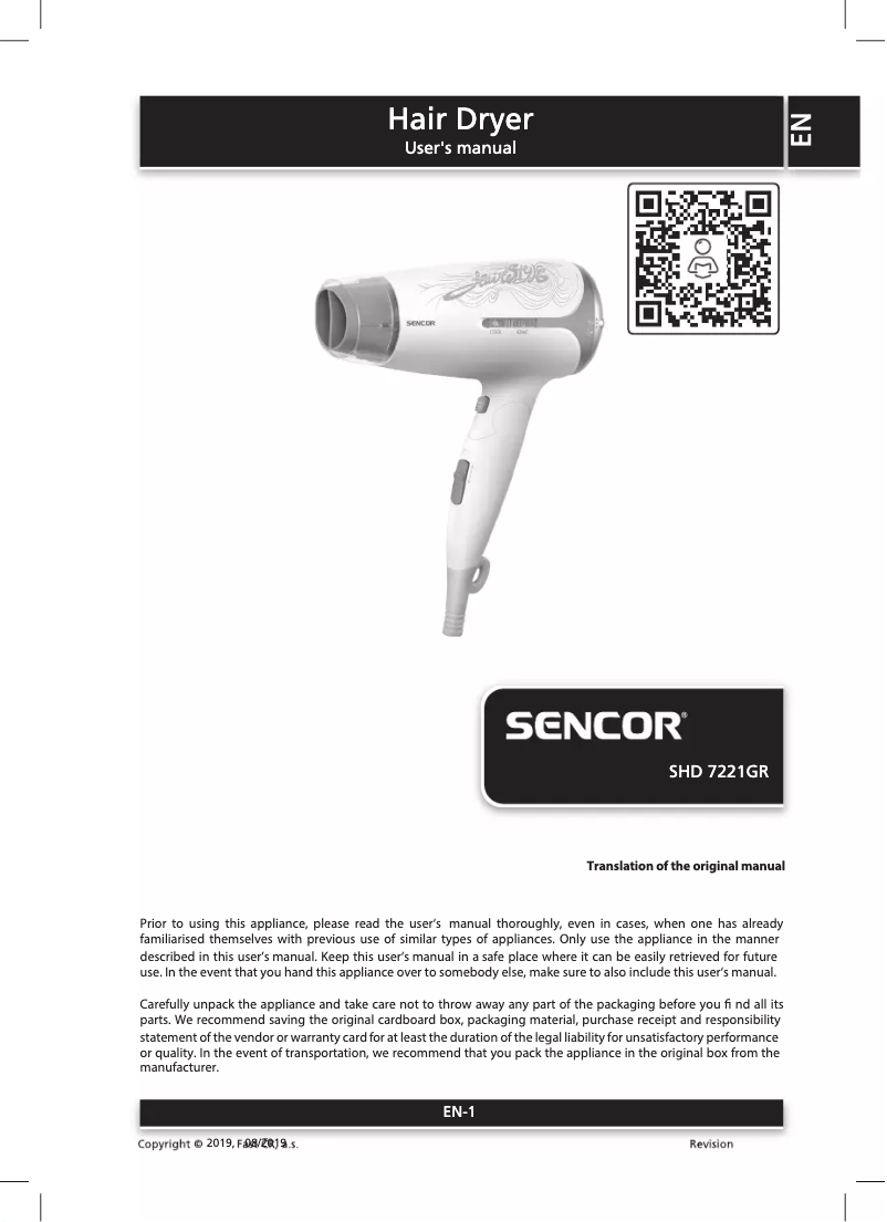 Page 1 of the manual User Manual Sencor SHD 7221GR