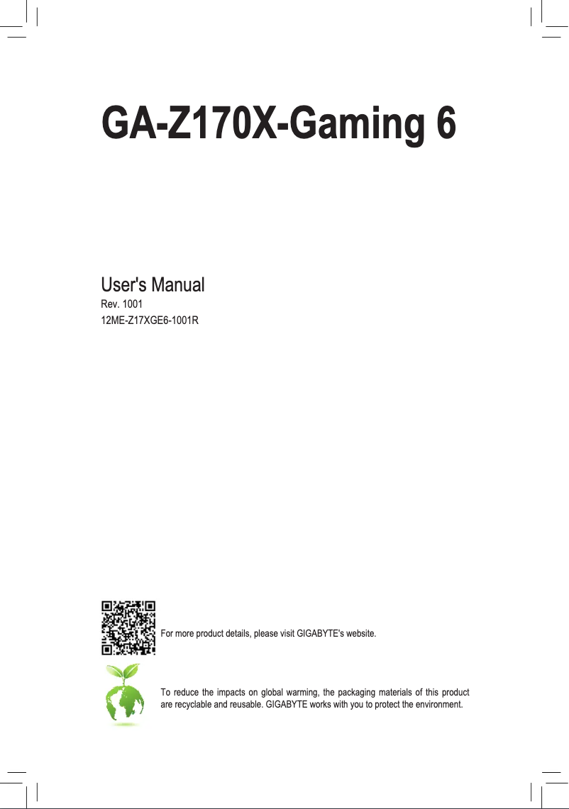 First page image of the manual for GA-Z170X-Gaming 6