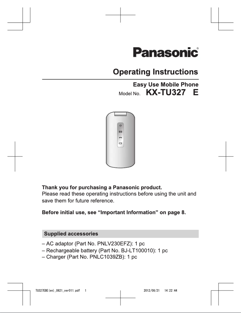 Page 1 of the manual User Manual Panasonic KX-TU327EBE