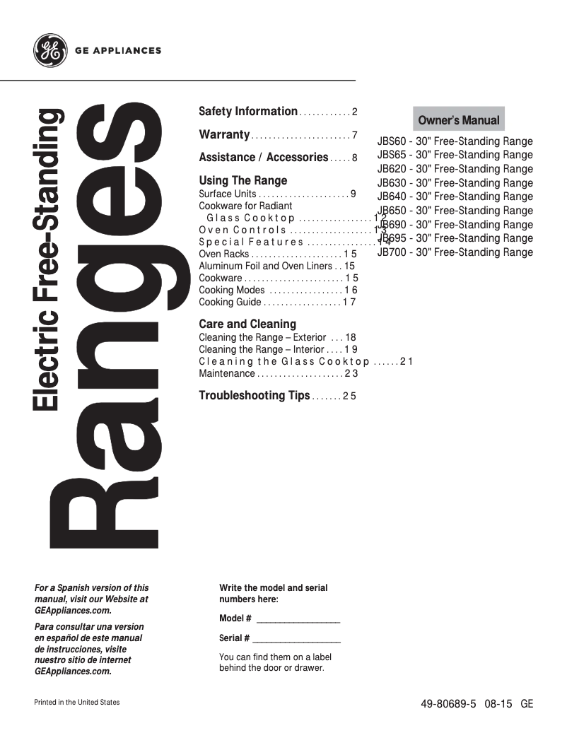 Page 1 of the manual Use and Maintenance Manual GE JB690EFES
