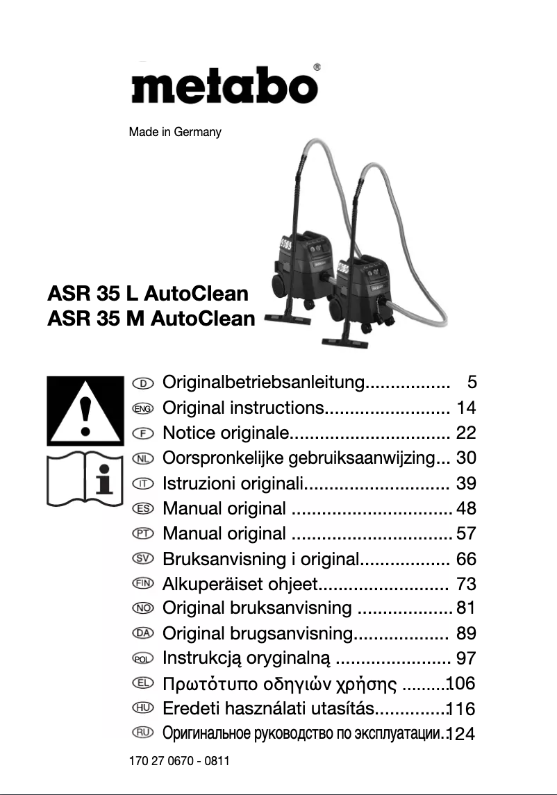 Page 1 of the manual User Manual Metabo ASR 35 L AutoClean