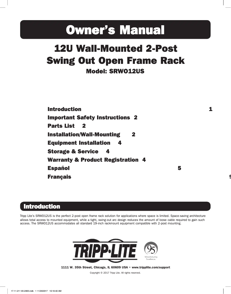 Page 1 of the manual User Manual Tripp Lite SmartRack SRWO12US