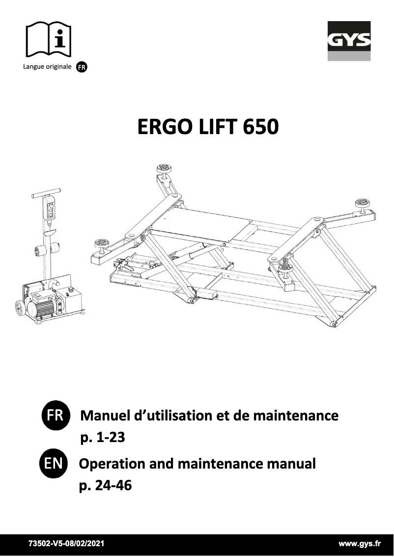 First page image of the manual for Ergo Lift 650