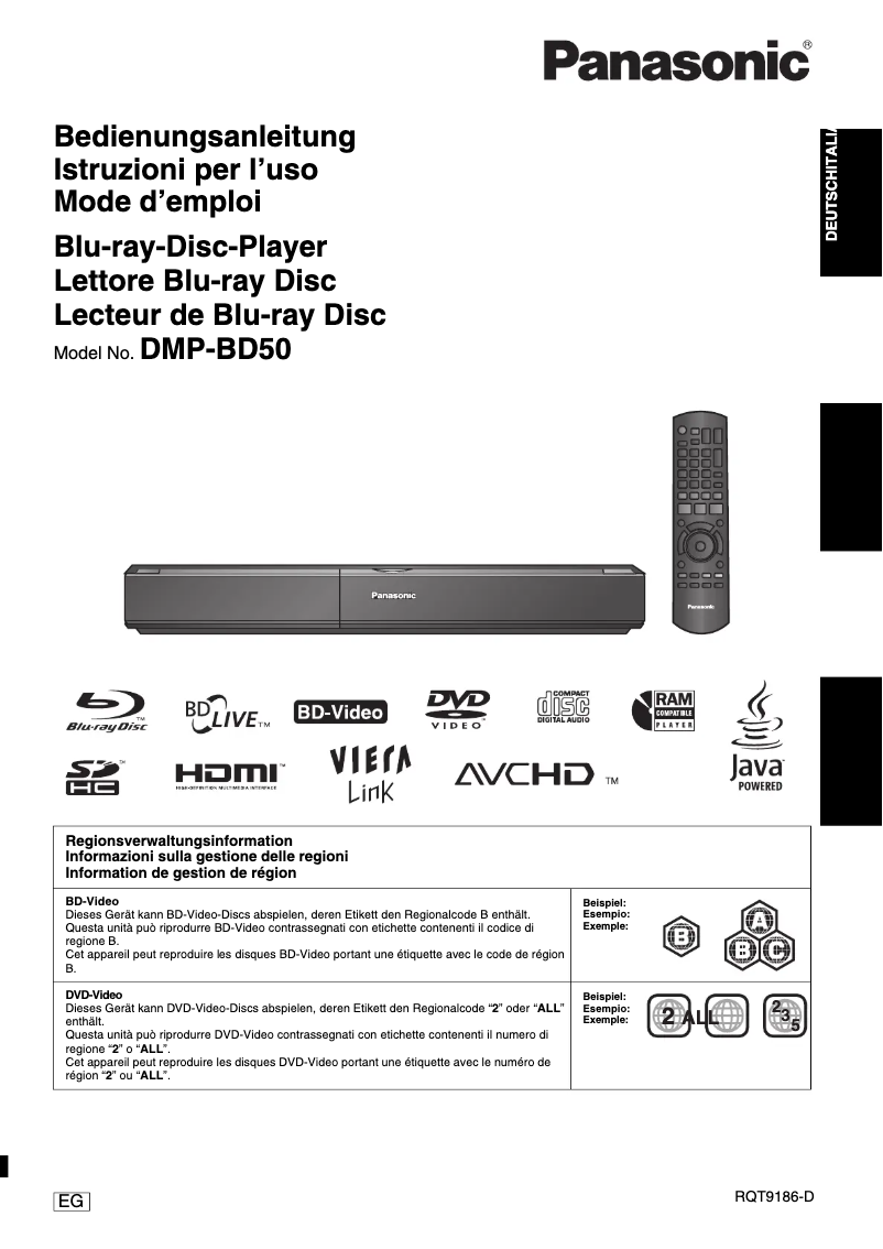 Page 1 of the manual User Manual Panasonic DMP-BD50
