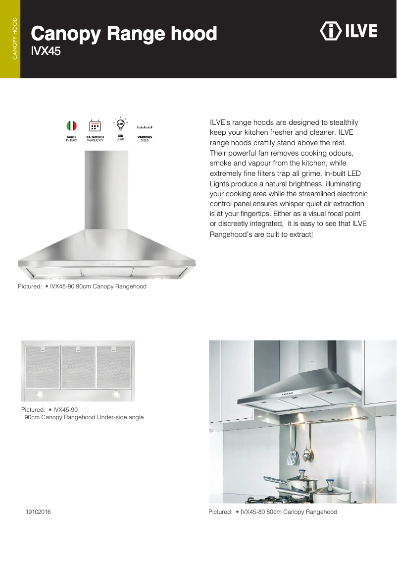 Page 1 of the manual Technical Sheet Ilve IVX45/90
