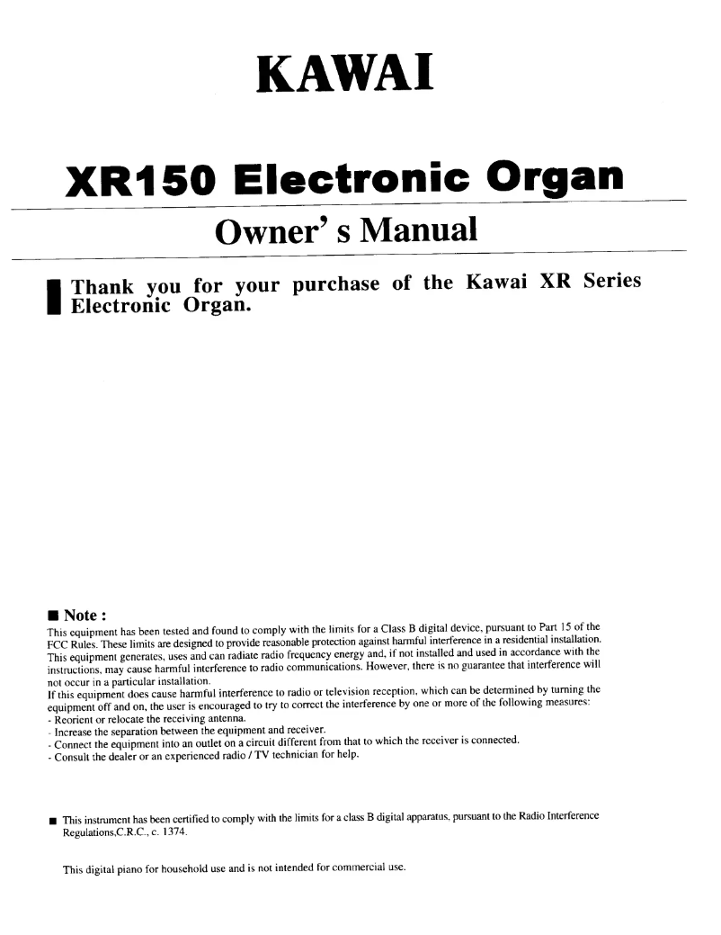 Image de la première page du manuel de l'appareil XR150