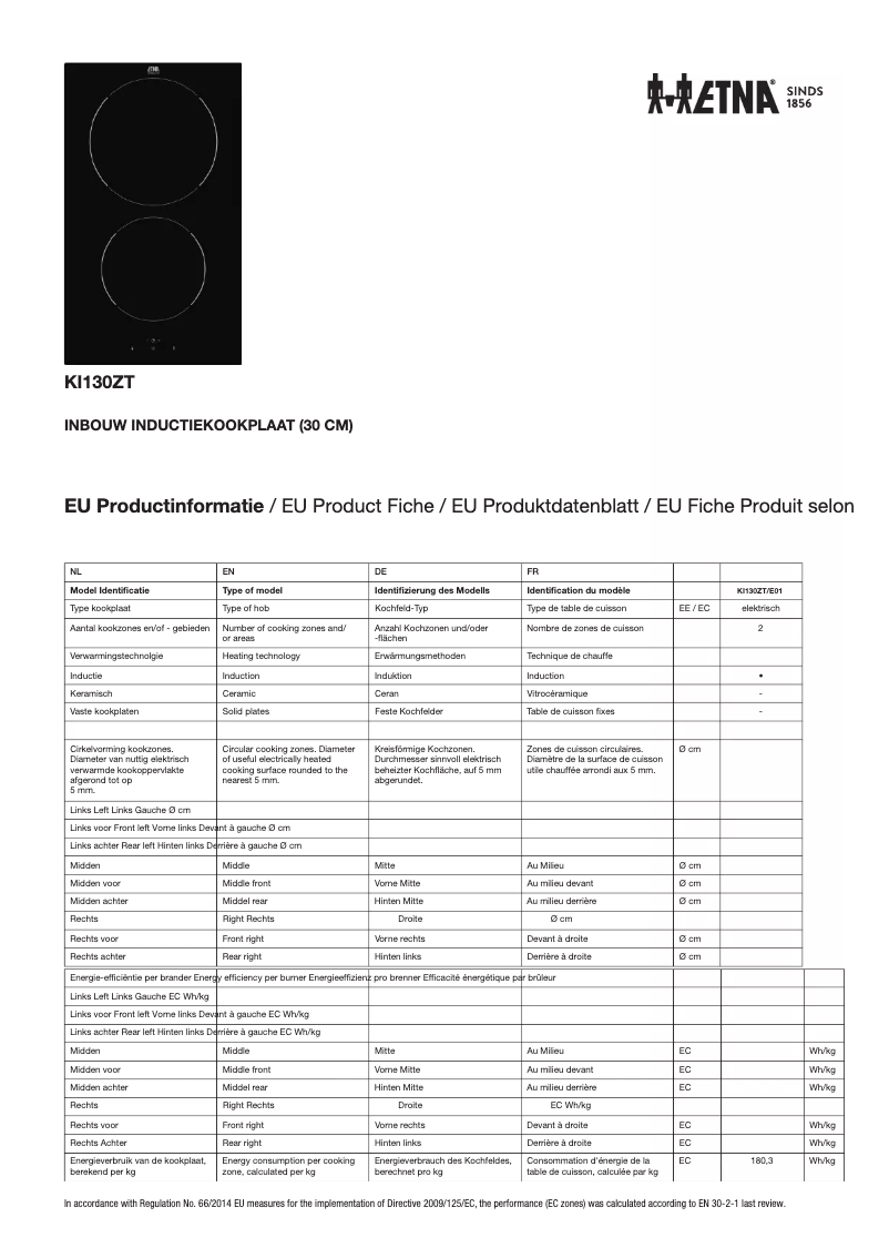 Page 1 of the manual Technical Sheet Etna KI130ZT
