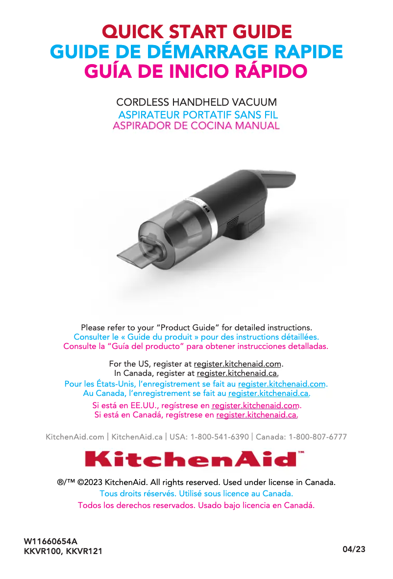 Page 1 of the manual Quick Start Guide KitchenAid KKVR121