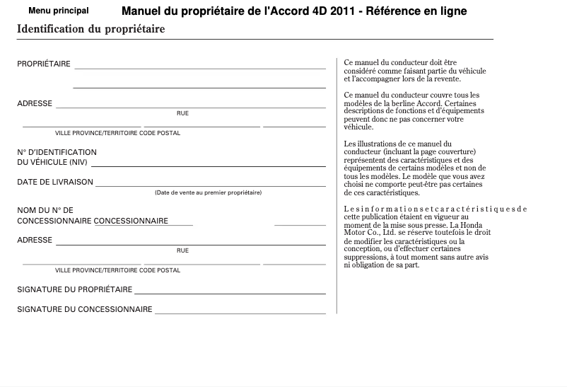 Page 1 of the manual User Manual Honda Accord (2011)