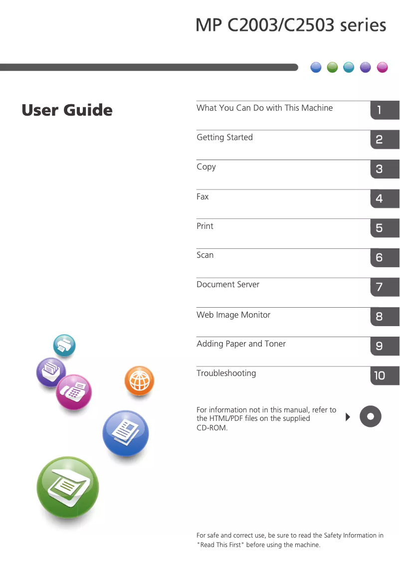 First page image of the manual for MP C2003ZSP
