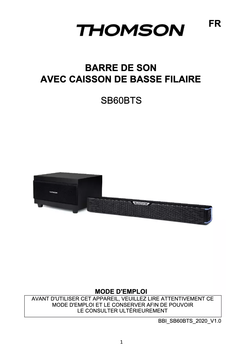 First page image of the manual for SB60BTS