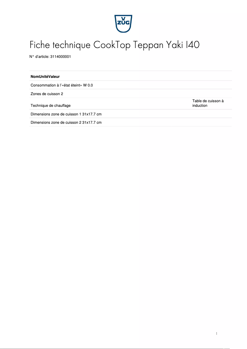 First page image of the manual for CookTop Teppan Yaki I40