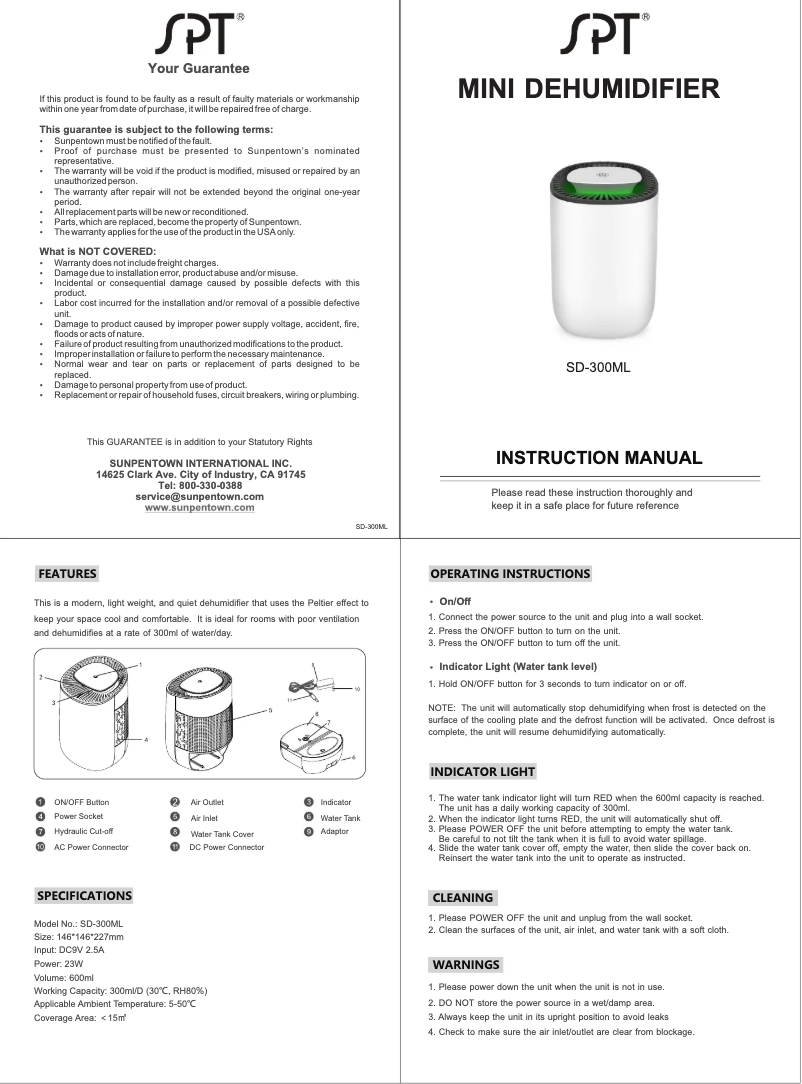 First page image of the manual for SD-300ML