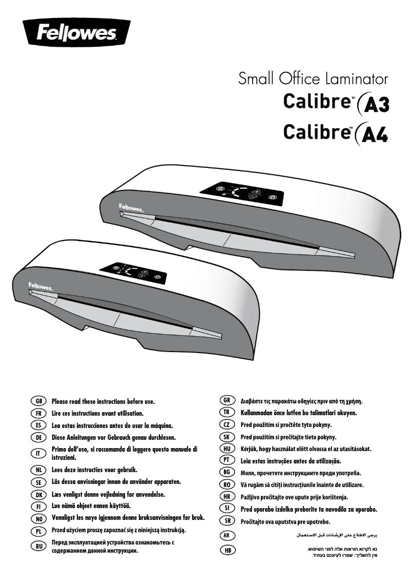 Page 1 of the manual User Manual Fellowes Calibre A3