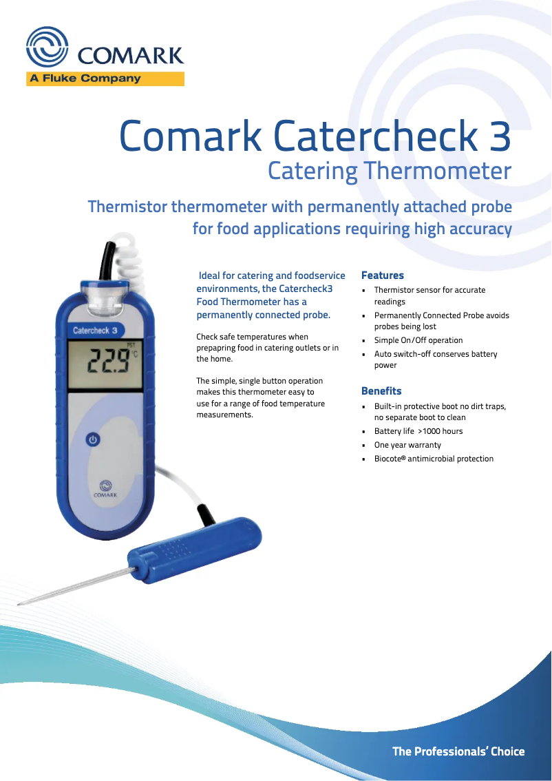 Page 1 of the manual Technical Sheet Comark Catercheck 3
