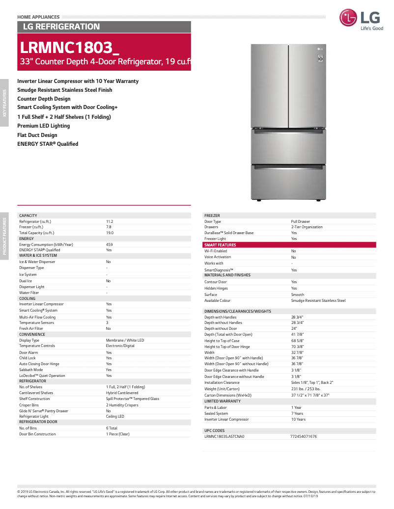First page image of the manual for LRMNC1803S