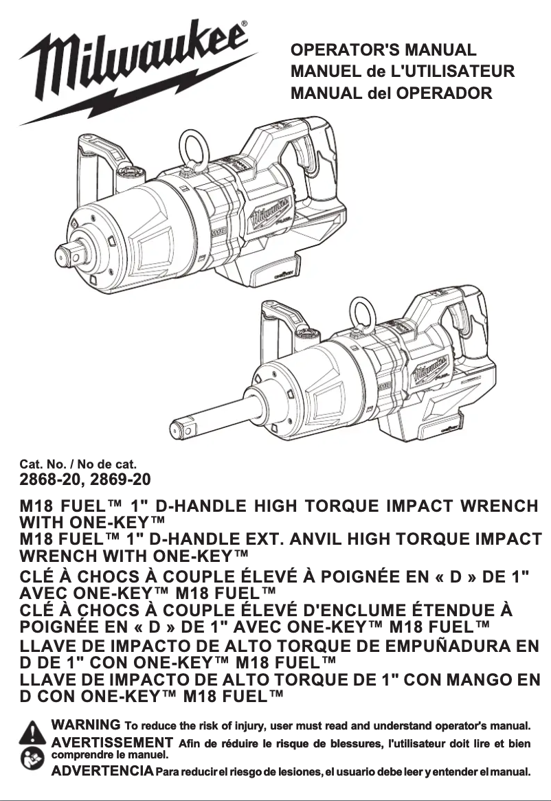 First page image of the manual for M18 Fuel ONE-KEY 2869-22