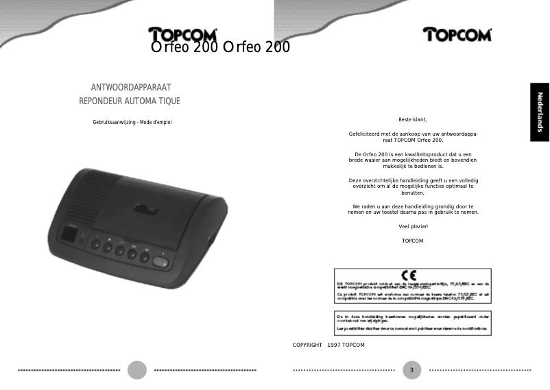 First page image of the manual for Orfeo 200