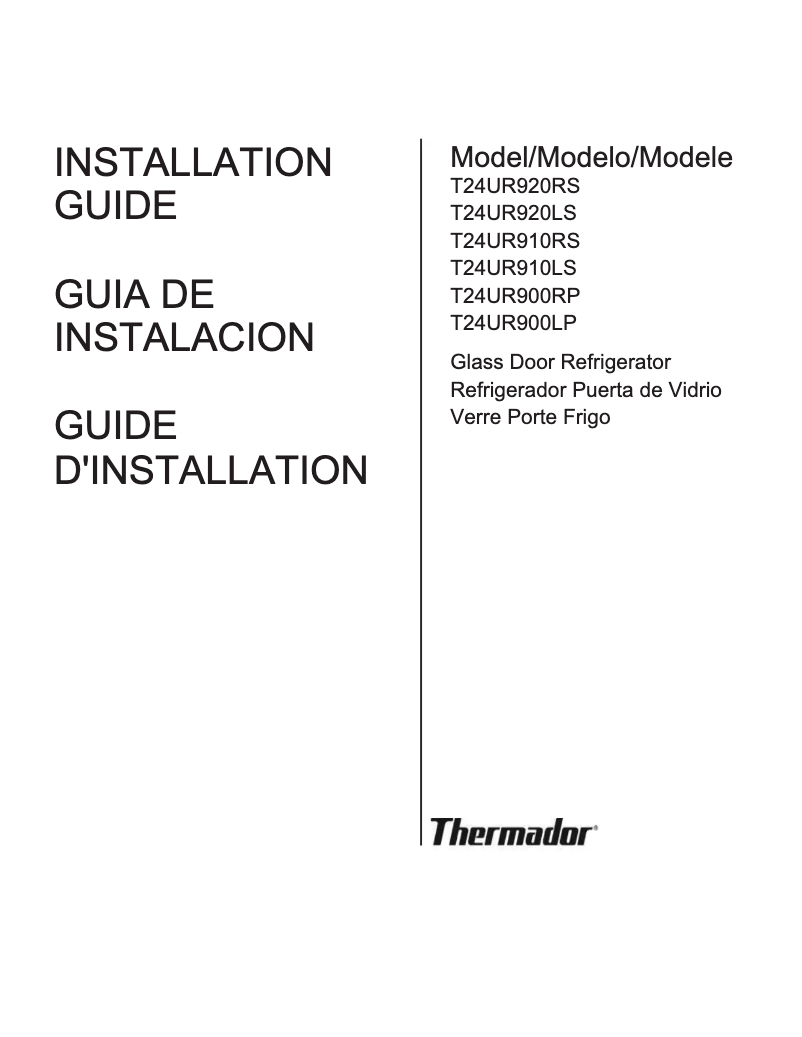 Page 1 of the manual Installation Guide Thermador T24UR920LS