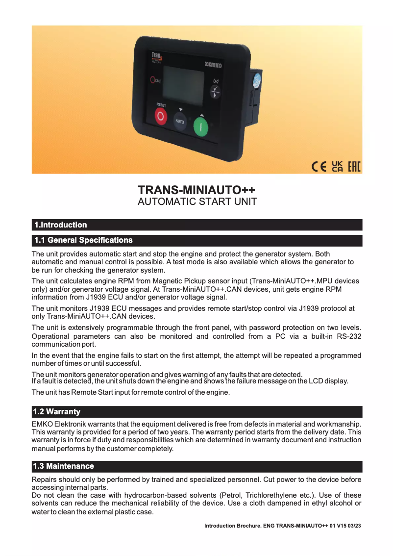 Page 1 of the manual Brochure Emko Trans-MiniAUTO++