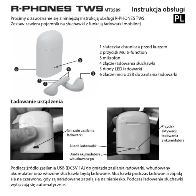 First page image of the manual for R-Phones TWS MT3589