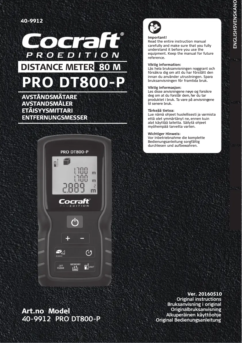 First page image of the manual for PRO Edition DT800-P