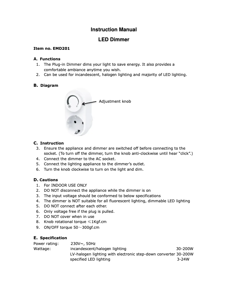 First page image of the manual for EMD201