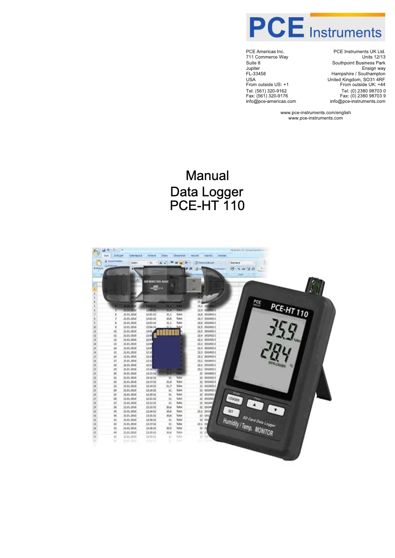 First page image of the manual for PCE-HT110