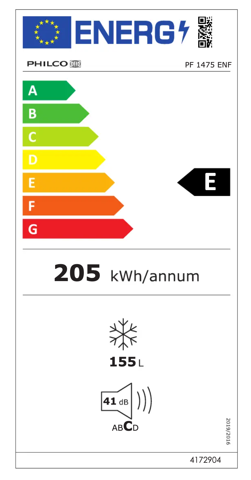 Page 1 of the manual Energy Label Philco PF 1475 ENF