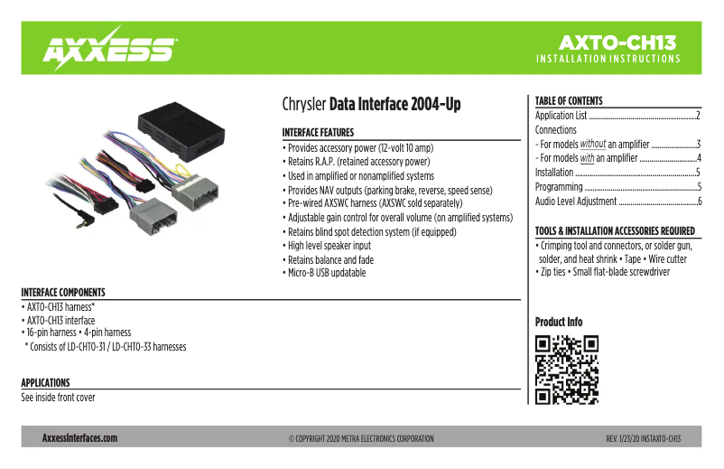 Page 1 of the manual User Manual AXESS AXTO-CH13