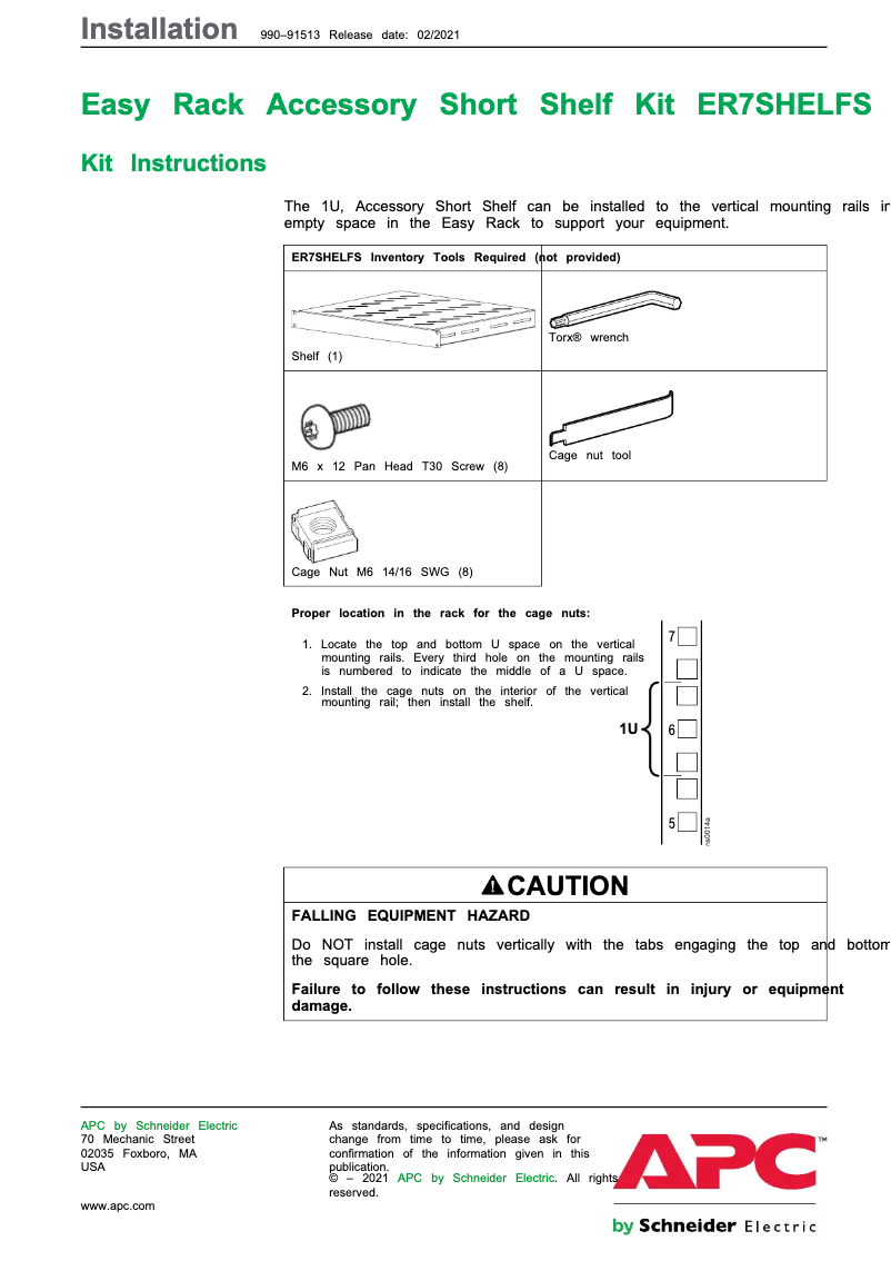 First page image of the manual for ER7SHELFS
