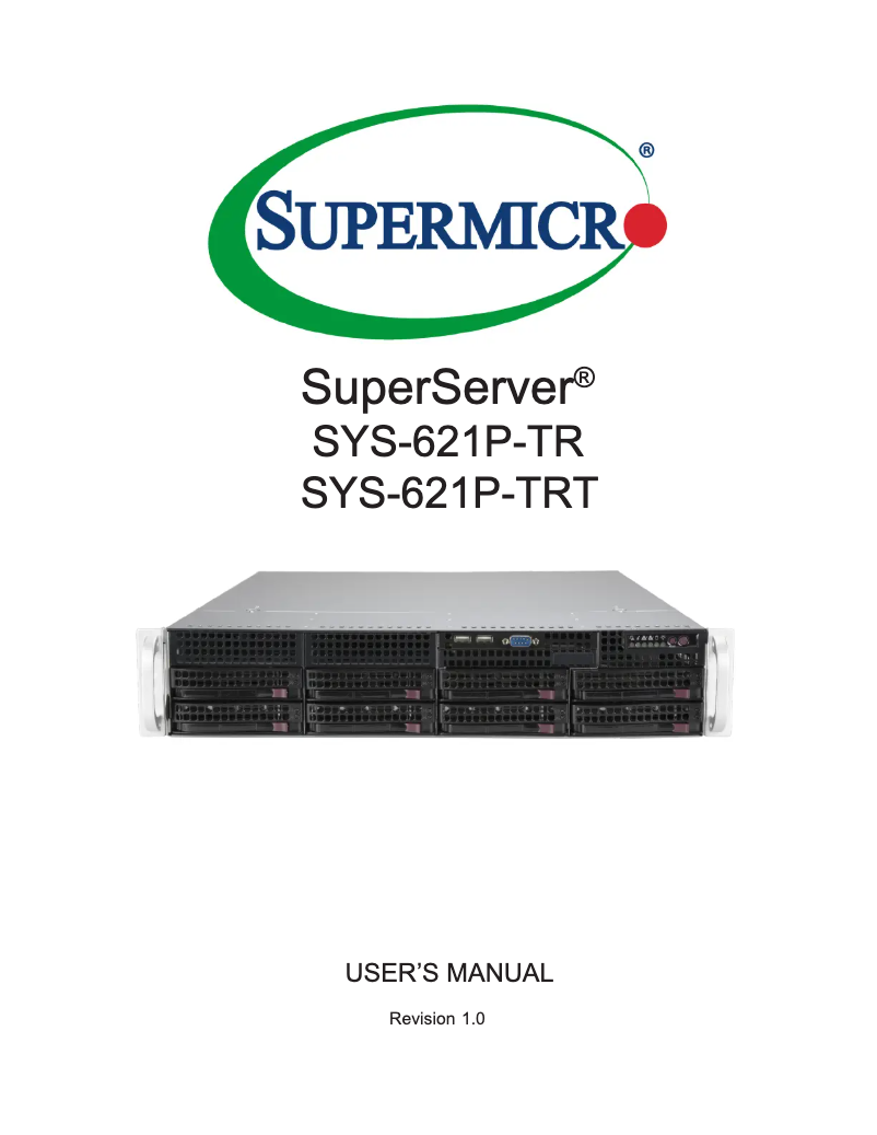 First page image of the manual for SuperServer SYS-621P-TRT