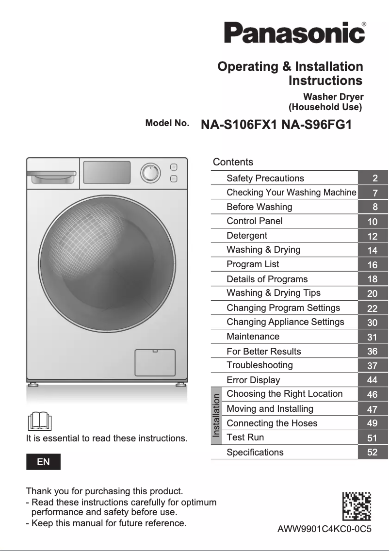 First page image of the manual for NA-S106FX1