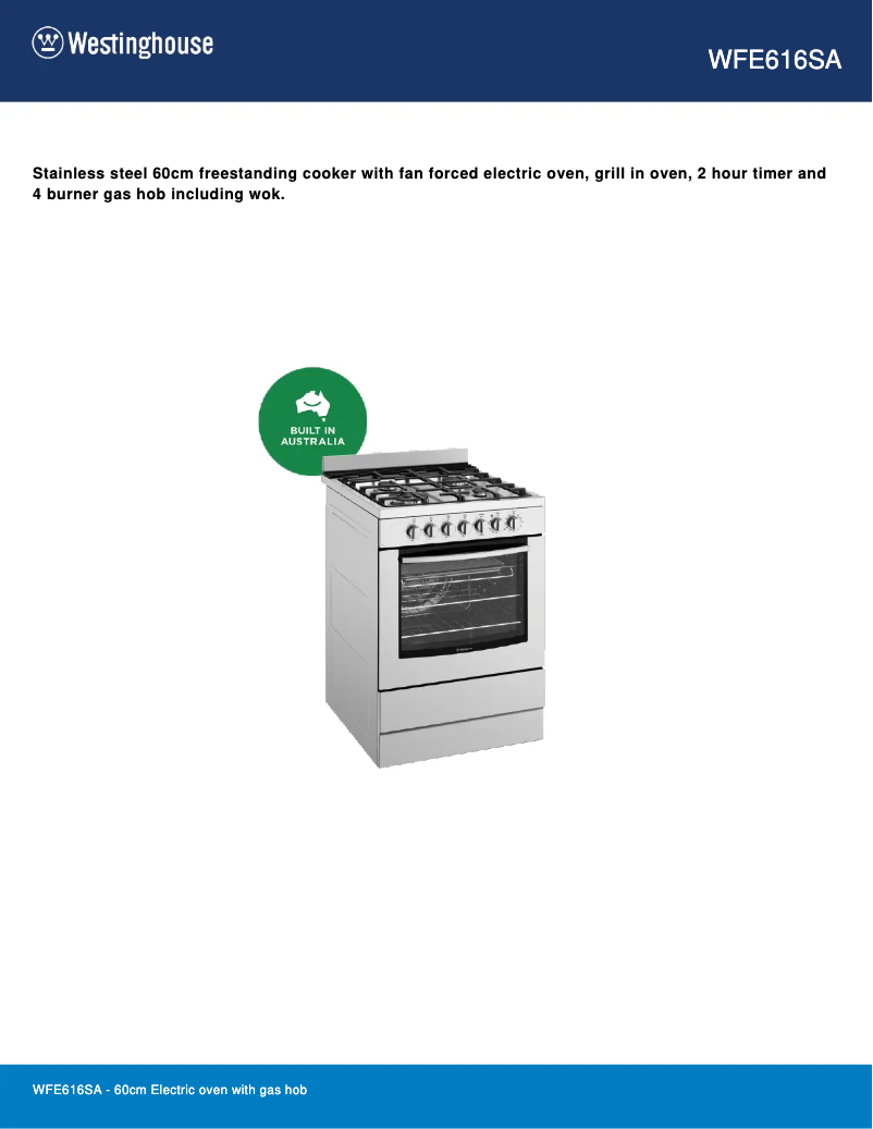 First page image of the manual for WFE616SA