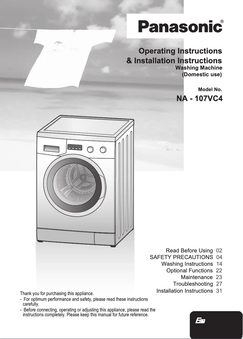 Page 1 of the manual User Manual Panasonic NA-107VC4WAE