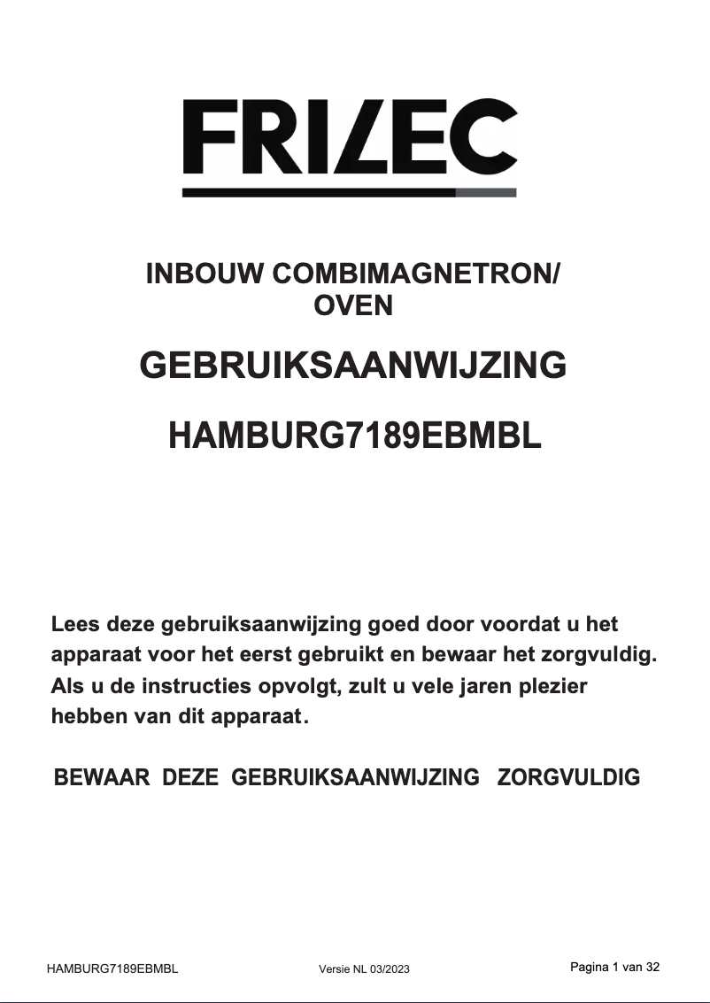 First page image of the manual for HAMBURG7189EBMBL