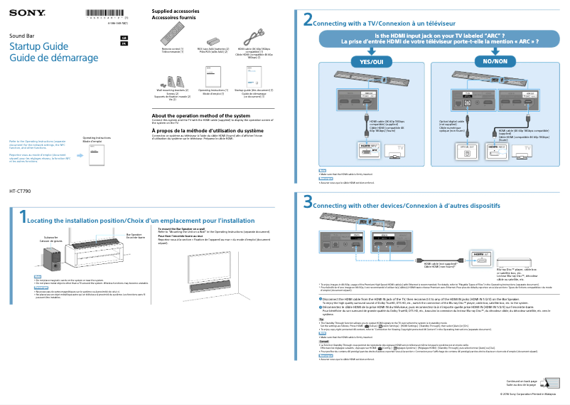 Page 1 of the manual Installation Guide Sony HT-CT790