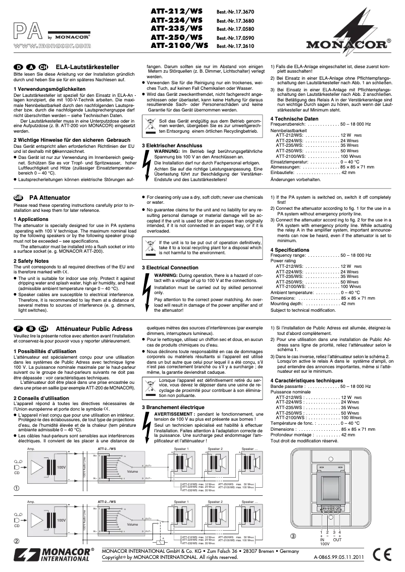 Page 1 of the manual User Manual Monacor ATT-212/WS