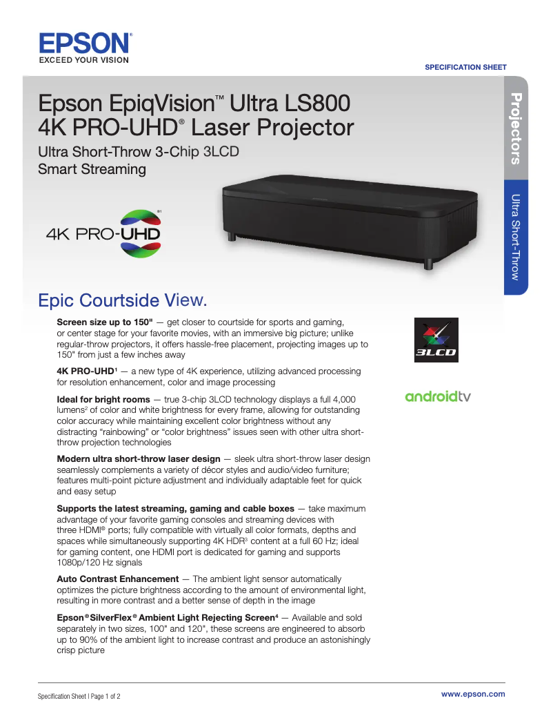 Image de la première page du manuel de l'appareil EpiqVision Ultra LS800