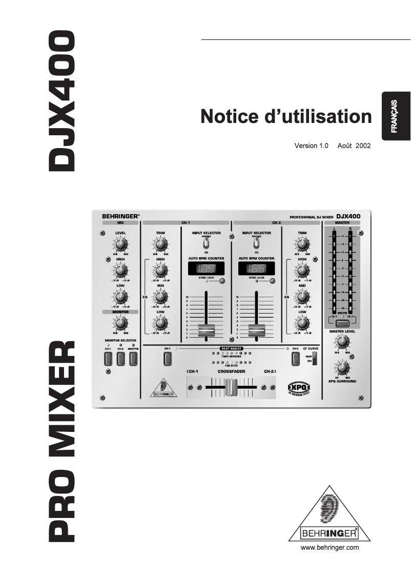 First page image of the manual for DJX400