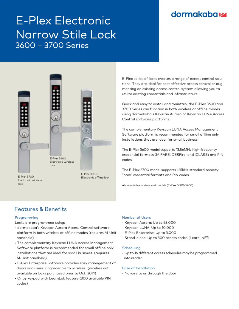 Page 1 of the manual Technical Sheet Dormakaba E-Plex 3x00