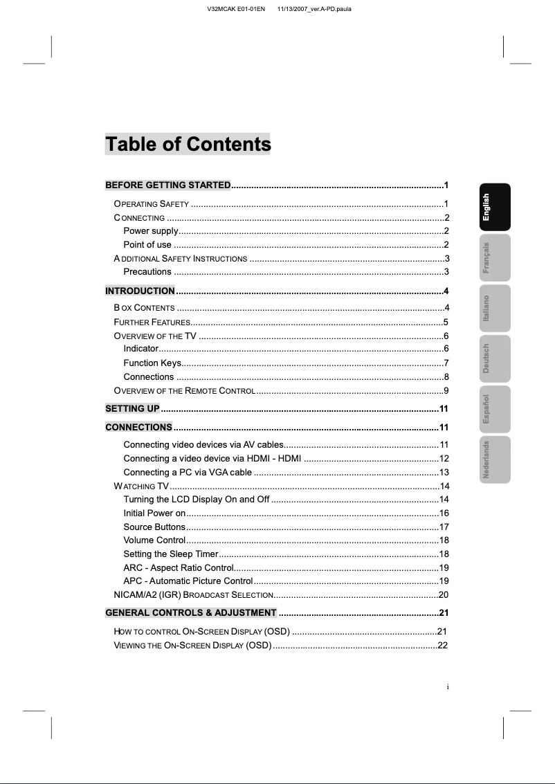 First page image of the manual for V32MCAK E01