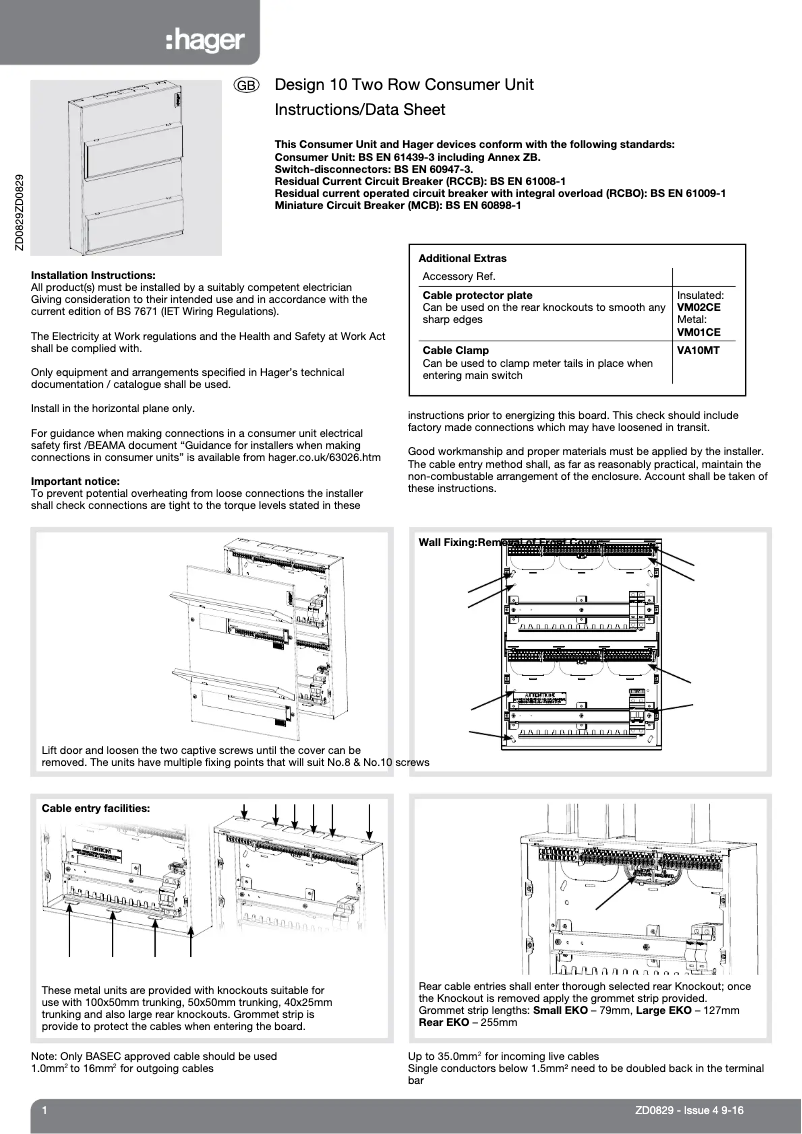Page 1 of the manual User Manual Hager VML12020