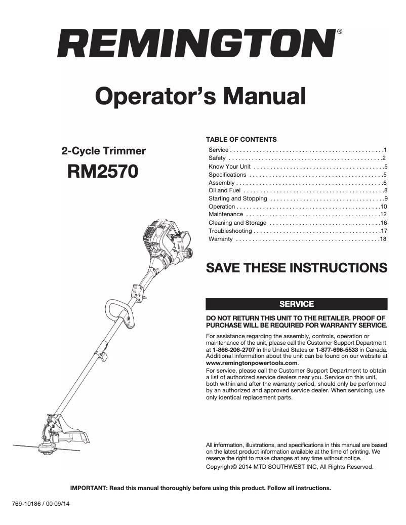 First page image of the manual for RM2570