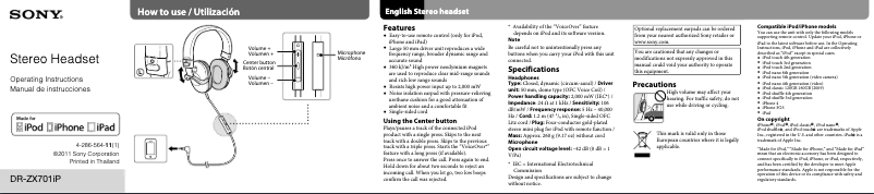 Page 1 of the manual User Manual Sony DR-ZX701iP