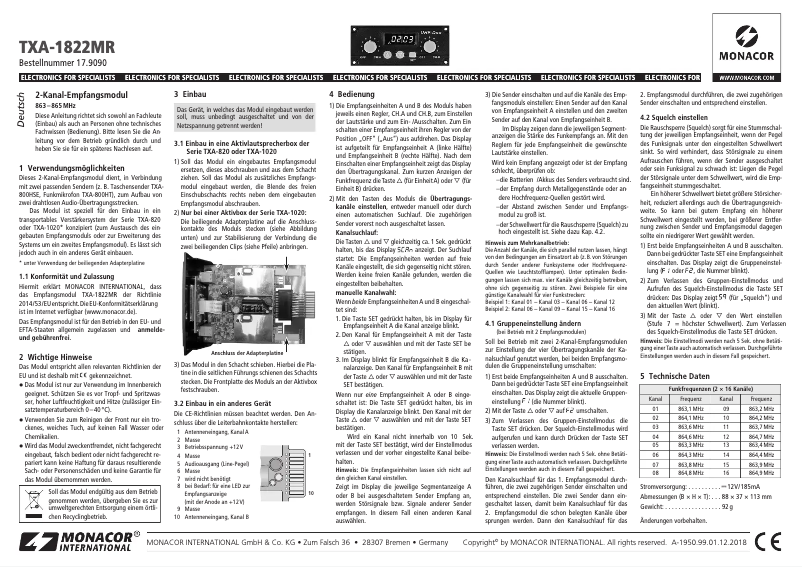 First page image of the manual for TXA-1822MR